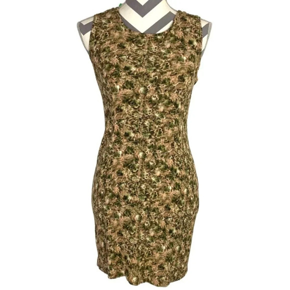 Vintage 90s Floral Print Sleeveless Crepe Dress Womens 8 Petite Medium Green - Picture 1 of 12